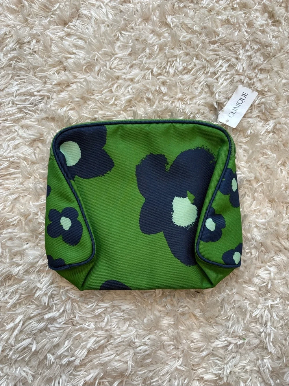 kate spade x Clinique Collab Green Navy Floral Flower Cosmetic Pouch Makeup Bag